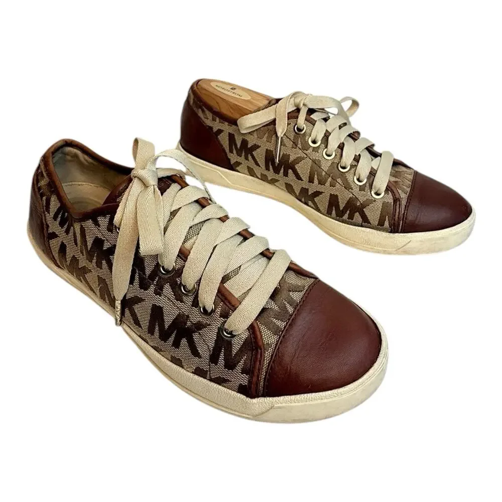 Michael Kors City Tan Brown Mk Signature Monogram Sneaker Shoe Women’s Size 10